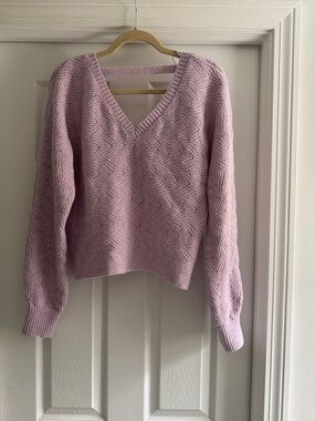 Pink Rose Pastel Lilac V-Neck Cable Knit Sweater